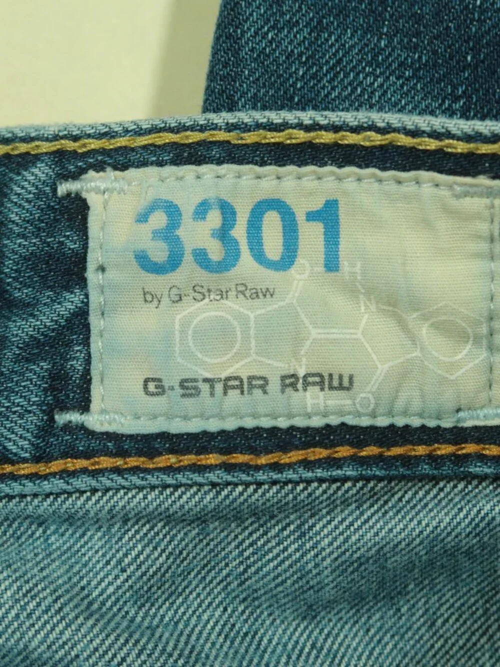 G Star Raw 3301 Straight Jeans Mens 31 Blue Distressed Denim